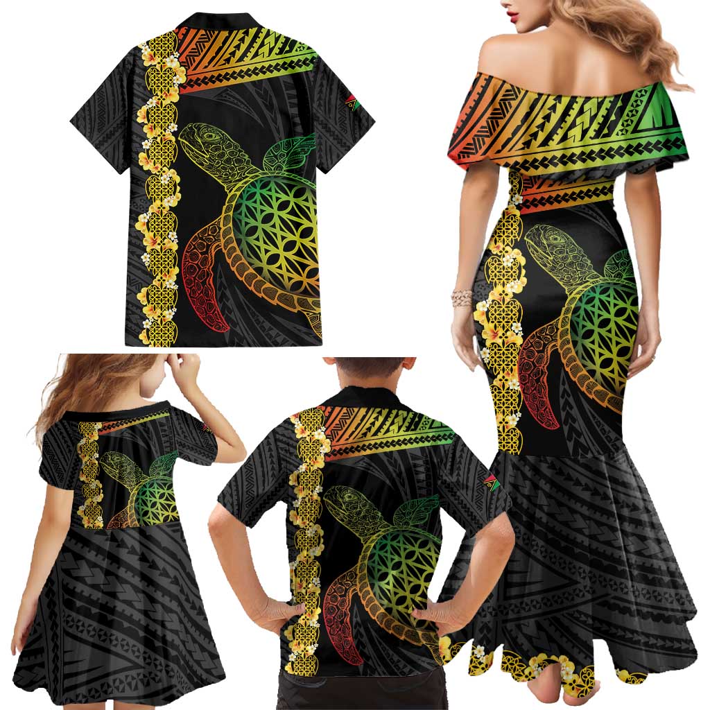 Vanuatu Sand Drawing Turtle Family Matching Mermaid Dress and Hawaiian Shirt Happy Independence Day LT14 - Polynesian Pride