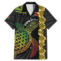 Vanuatu Sand Drawing Turtle Family Matching Mermaid Dress and Hawaiian Shirt Happy Independence Day LT14 Dad's Shirt - Short Sleeve Black - Polynesian Pride
