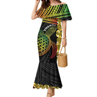 Vanuatu Sand Drawing Turtle Family Matching Mermaid Dress and Hawaiian Shirt Happy Independence Day LT14 Mom's Dress Black - Polynesian Pride