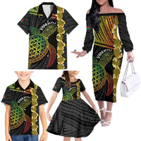 Vanuatu Sand Drawing Turtle Family Matching Off The Shoulder Long Sleeve Dress and Hawaiian Shirt Happy Independence Day LT14 - Polynesian Pride