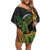 Vanuatu Sand Drawing Turtle Family Matching Off Shoulder Short Dress and Hawaiian Shirt Happy Independence Day