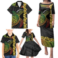 Vanuatu Sand Drawing Turtle Family Matching Puletasi and Hawaiian Shirt Happy Independence Day