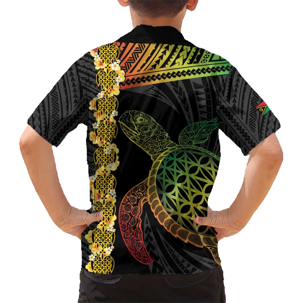 Vanuatu Sand Drawing Turtle Family Matching Short Sleeve Bodycon Dress and Hawaiian Shirt Happy Independence Day LT14 - Polynesian Pride