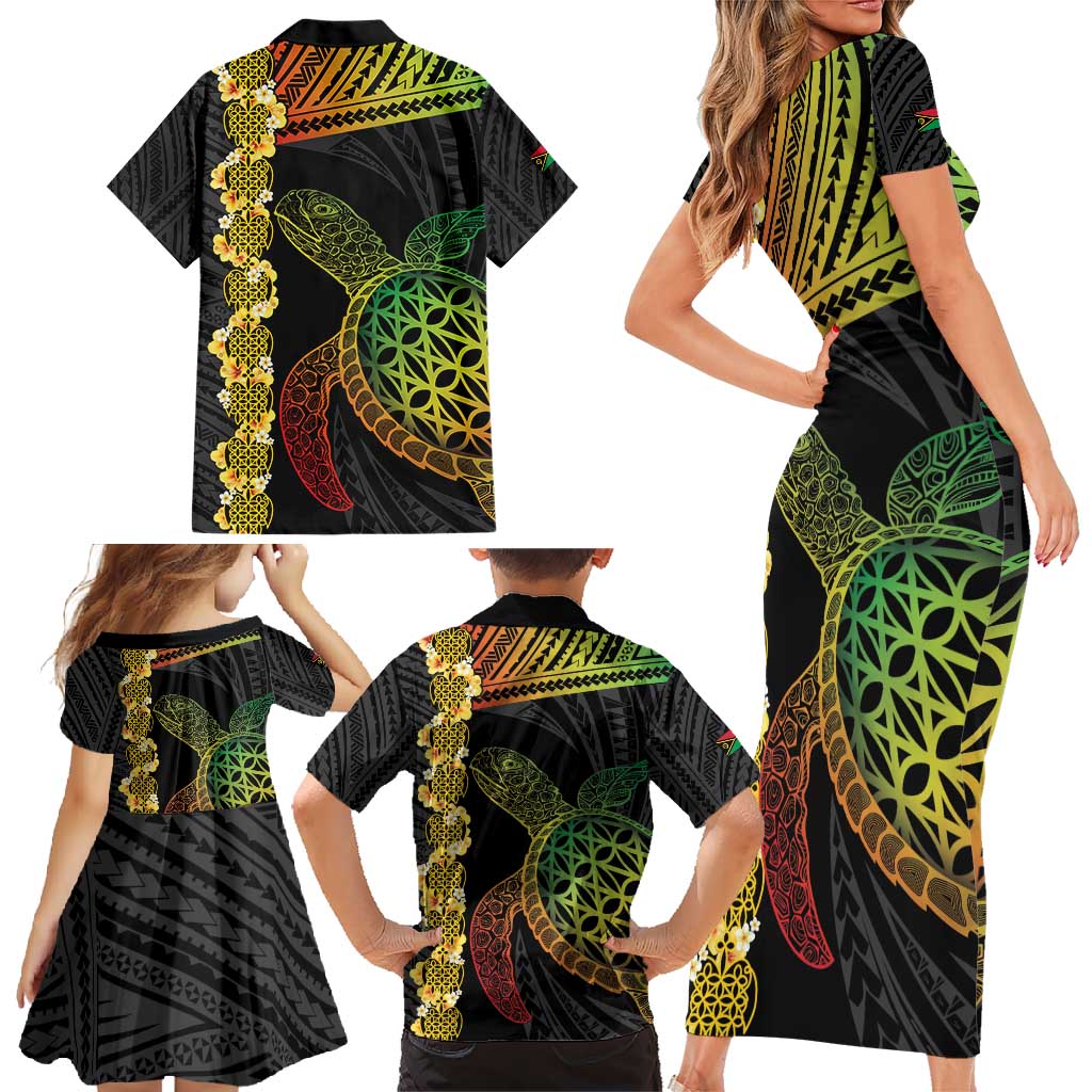 Vanuatu Sand Drawing Turtle Family Matching Short Sleeve Bodycon Dress and Hawaiian Shirt Happy Independence Day LT14 - Polynesian Pride