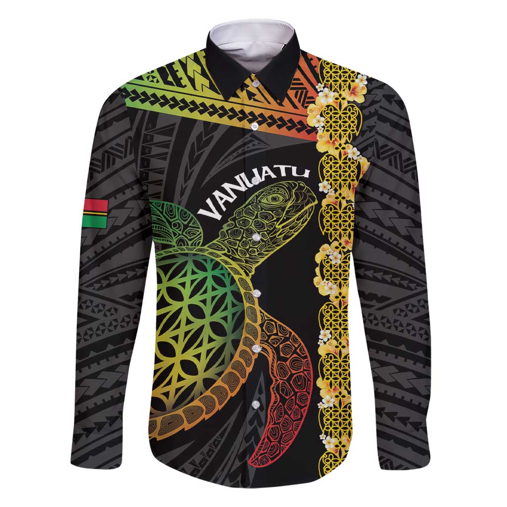 Vanuatu Sand Drawing Turtle Family Matching Short Sleeve Bodycon Dress and Hawaiian Shirt Happy Independence Day LT14 Dad's Shirt - Long Sleeve Black - Polynesian Pride