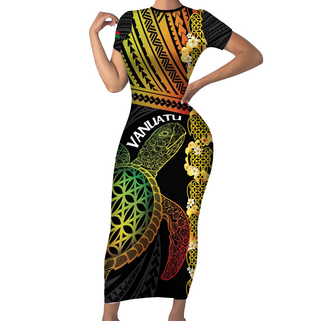 Vanuatu Sand Drawing Turtle Family Matching Short Sleeve Bodycon Dress and Hawaiian Shirt Happy Independence Day LT14 Mom's Dress Black - Polynesian Pride