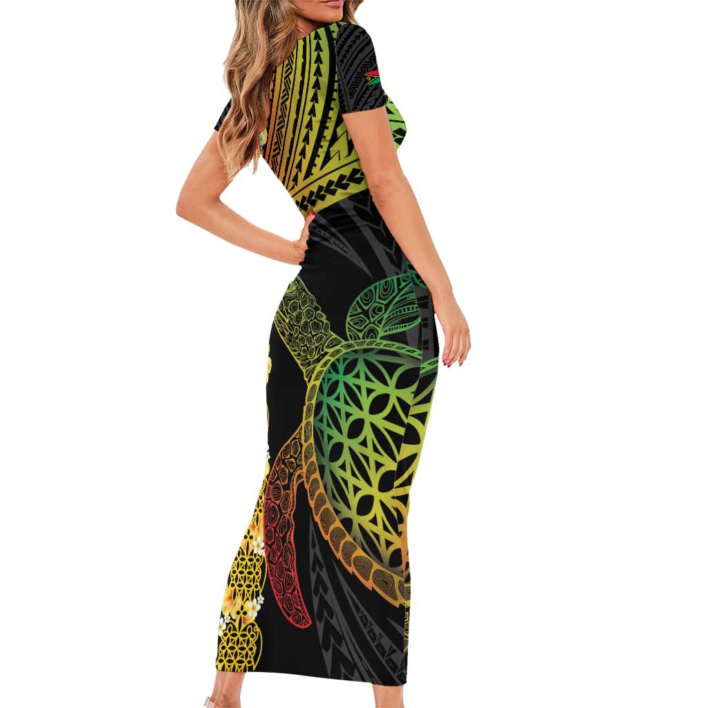 Vanuatu Sand Drawing Turtle Family Matching Short Sleeve Bodycon Dress and Hawaiian Shirt Happy Independence Day LT14 - Polynesian Pride