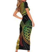 Vanuatu Sand Drawing Turtle Family Matching Short Sleeve Bodycon Dress and Hawaiian Shirt Happy Independence Day LT14 - Polynesian Pride