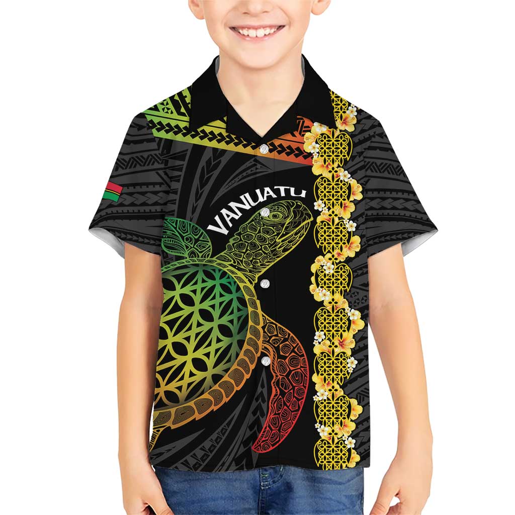 Vanuatu Sand Drawing Turtle Family Matching Short Sleeve Bodycon Dress and Hawaiian Shirt Happy Independence Day LT14 Son's Shirt Black - Polynesian Pride