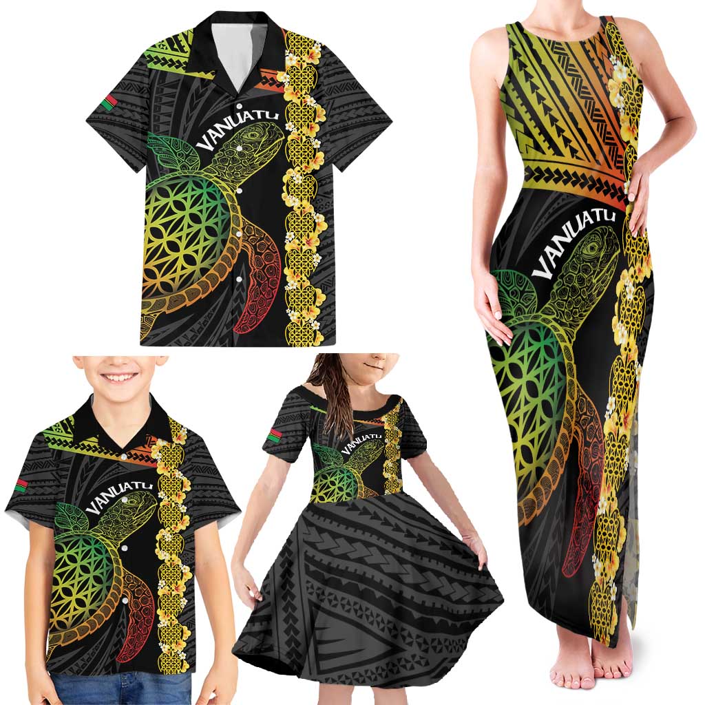 Vanuatu Sand Drawing Turtle Family Matching Tank Maxi Dress and Hawaiian Shirt Happy Independence Day