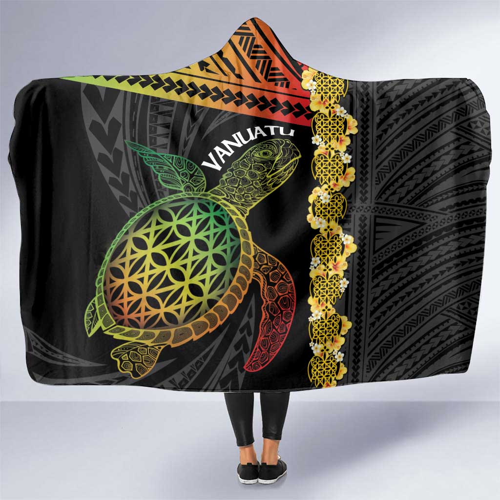 Vanuatu Sand Drawing Turtle Hooded Blanket Happy Independence Day