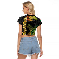 Vanuatu Sand Drawing Turtle Raglan Cropped T Shirt Happy Independence Day