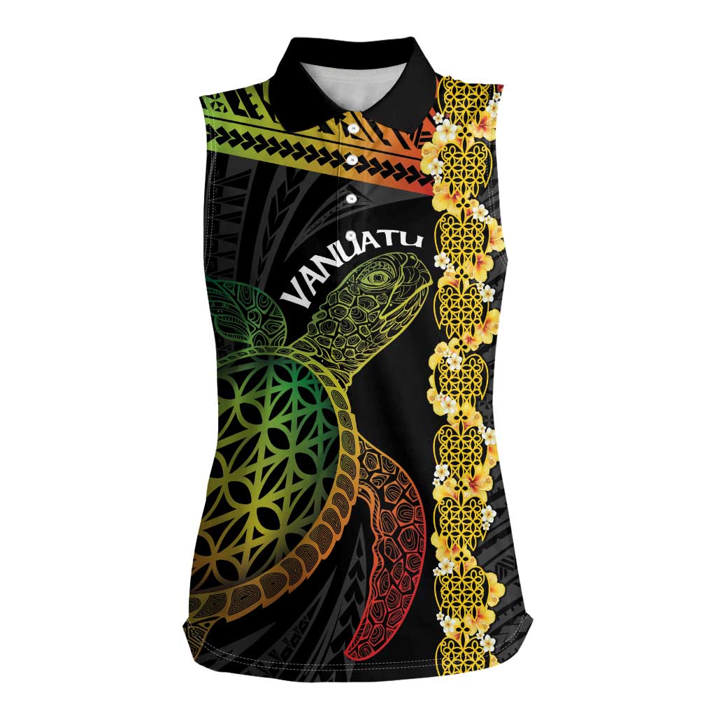 Vanuatu Sand Drawing Turtle Women Sleeveless Polo Shirt Happy Independence Day
