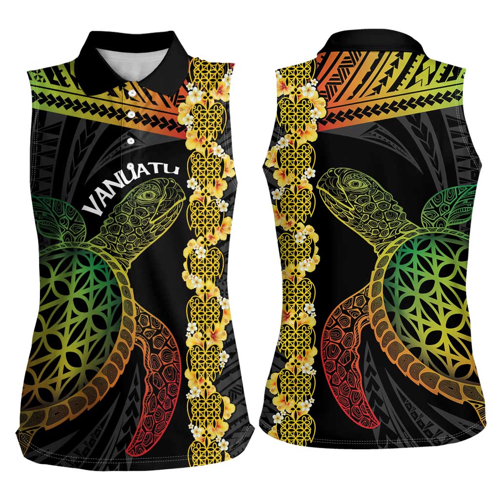Vanuatu Sand Drawing Turtle Women Sleeveless Polo Shirt Happy Independence Day