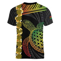 Vanuatu Sand Drawing Turtle Women V-Neck T-Shirt Happy Independence Day
