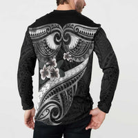 Black Polynesia Button Sweatshirt Tribal Pattern Tropical Frangipani