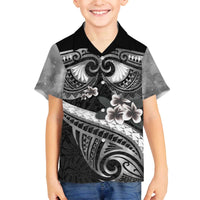 Black Polynesia Family Matching Off The Shoulder Long Sleeve Dress and Hawaiian Shirt Tribal Pattern Tropical Frangipani