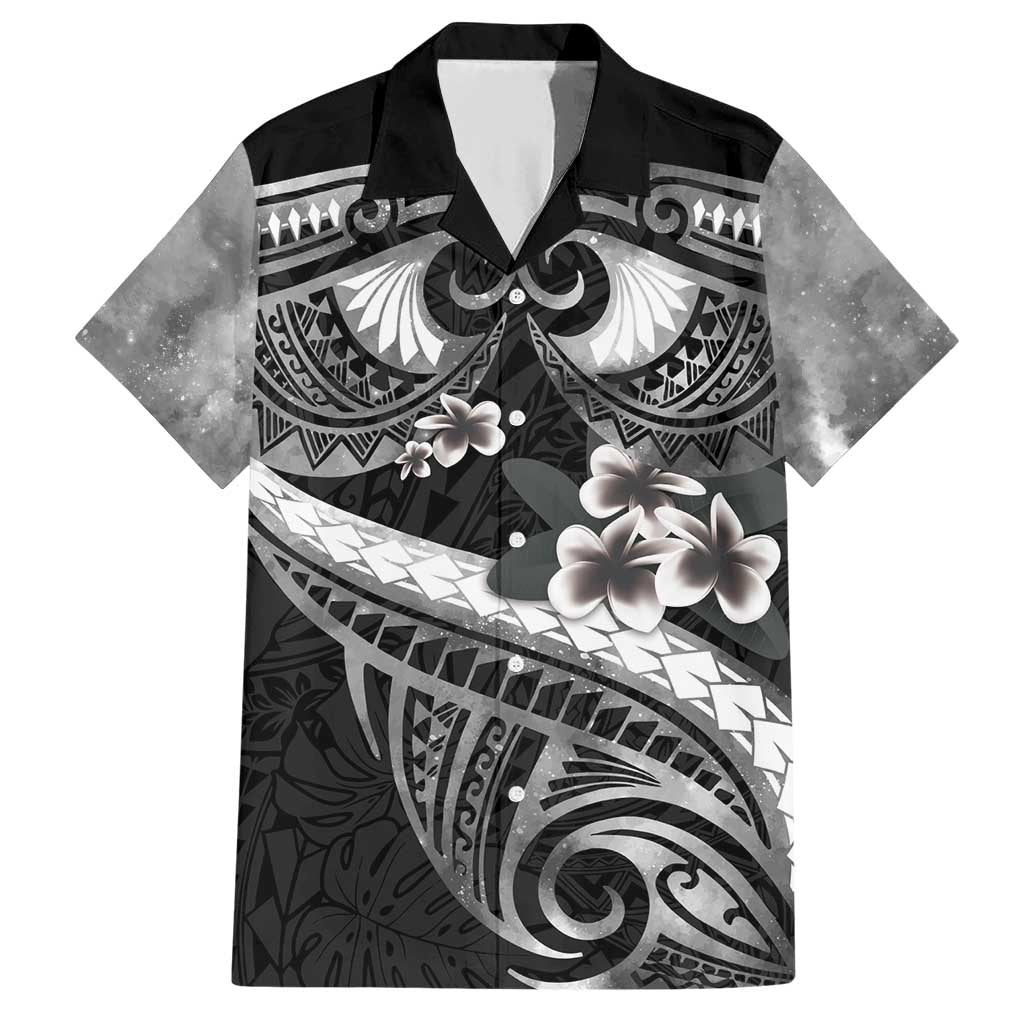 Black Polynesia Family Matching Short Sleeve Bodycon Dress and Hawaiian Shirt Tribal Pattern Tropical Frangipani
