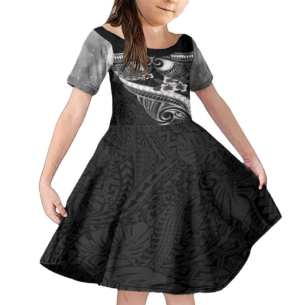 Black Polynesia Family Matching Summer Maxi Dress and Hawaiian Shirt Tribal Pattern Tropical Frangipani LT14 Daughter's Dress Black - Polynesian Pride