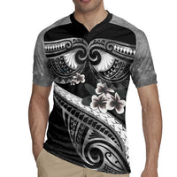 Black Polynesia Rugby Jersey Tribal Pattern Tropical Frangipani