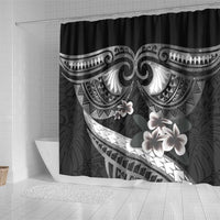Black Polynesia Shower Curtain Tribal Pattern Tropical Frangipani