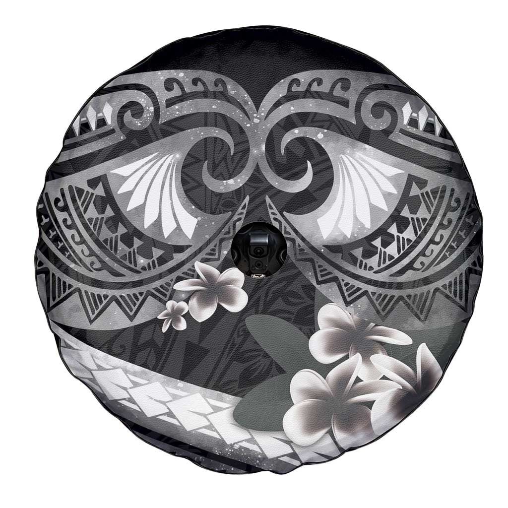 Black Polynesia Spare Tire Cover Tribal Pattern Tropical Frangipani