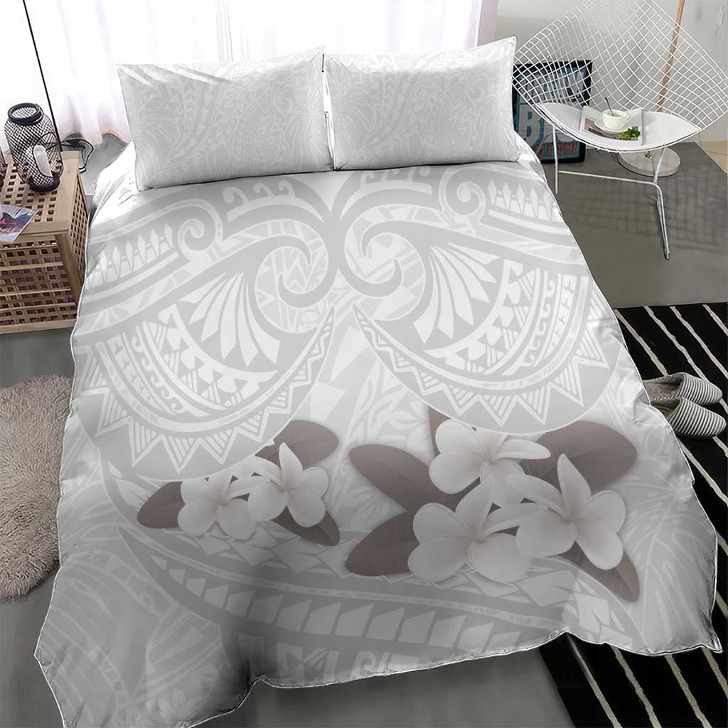 White Polynesia Bedding Set Tribal Pattern Tropical Frangipani