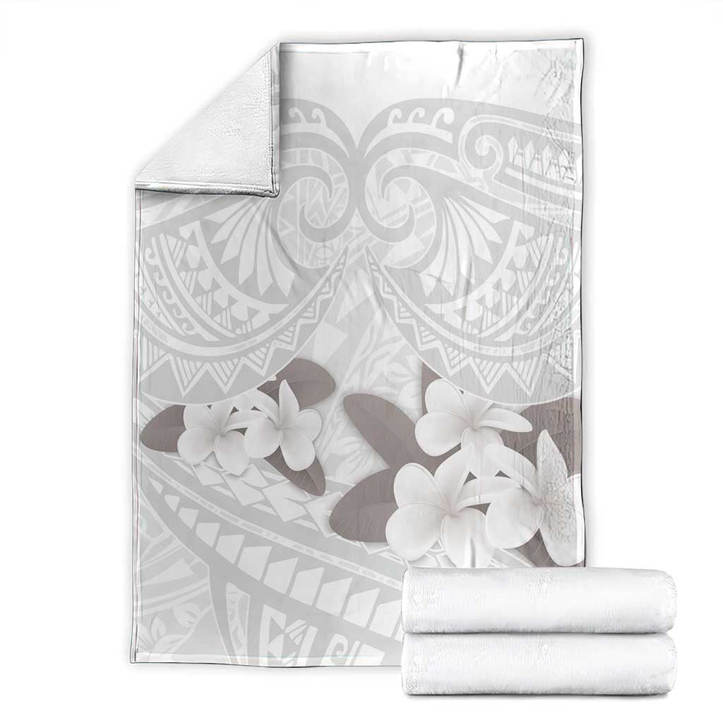 White Polynesia Blanket Tribal Pattern Tropical Frangipani