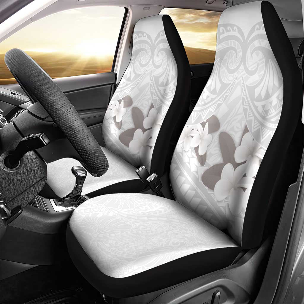White Polynesia Car Seat Cover Tribal Pattern Tropical Frangipani
