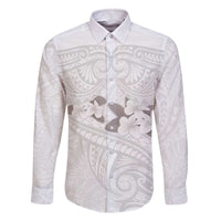 White Polynesia Family Matching Off Shoulder Short Dress and Hawaiian Shirt Tribal Pattern Tropical Frangipani