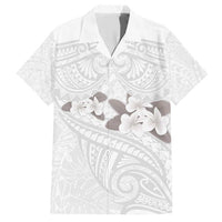 White Polynesia Family Matching Short Sleeve Bodycon Dress and Hawaiian Shirt Tribal Pattern Tropical Frangipani