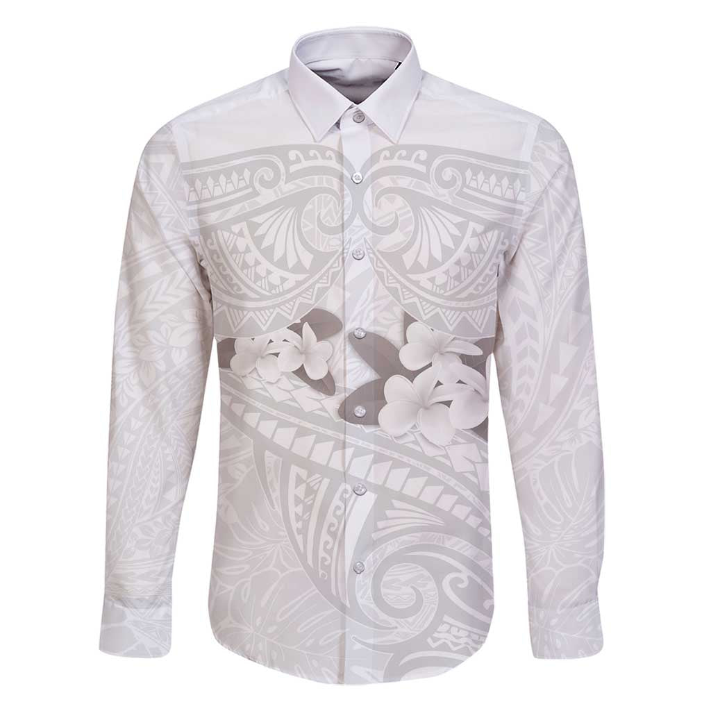 White Polynesia Family Matching Tank Maxi Dress and Hawaiian Shirt Tribal Pattern Tropical Frangipani