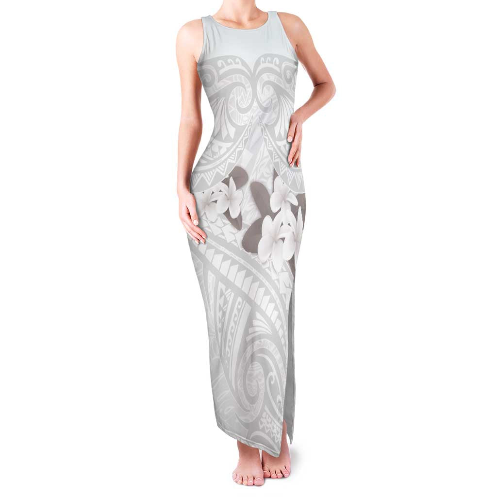 White Polynesia Family Matching Tank Maxi Dress and Hawaiian Shirt Tribal Pattern Tropical Frangipani