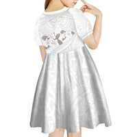 White Polynesia Kid Short Sleeve Dress Tribal Pattern Tropical Frangipani