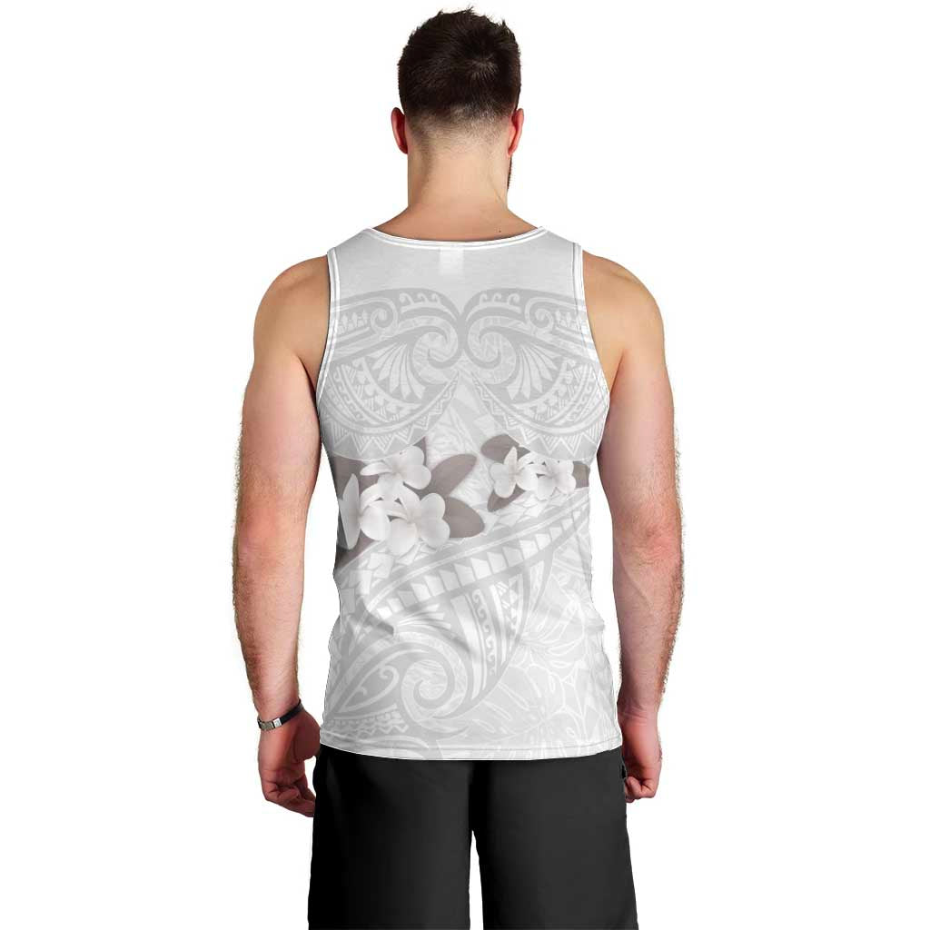 White Polynesia Men Tank Top Tribal Pattern Tropical Frangipani
