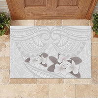 White Polynesia Rubber Doormat Tribal Pattern Tropical Frangipani