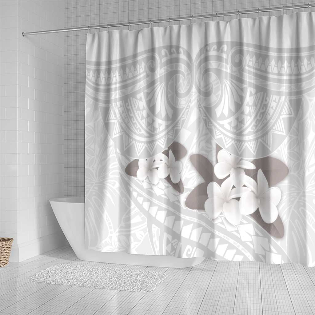 White Polynesia Shower Curtain Tribal Pattern Tropical Frangipani