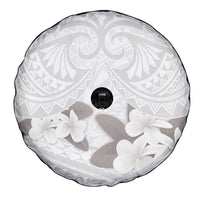 White Polynesia Spare Tire Cover Tribal Pattern Tropical Frangipani