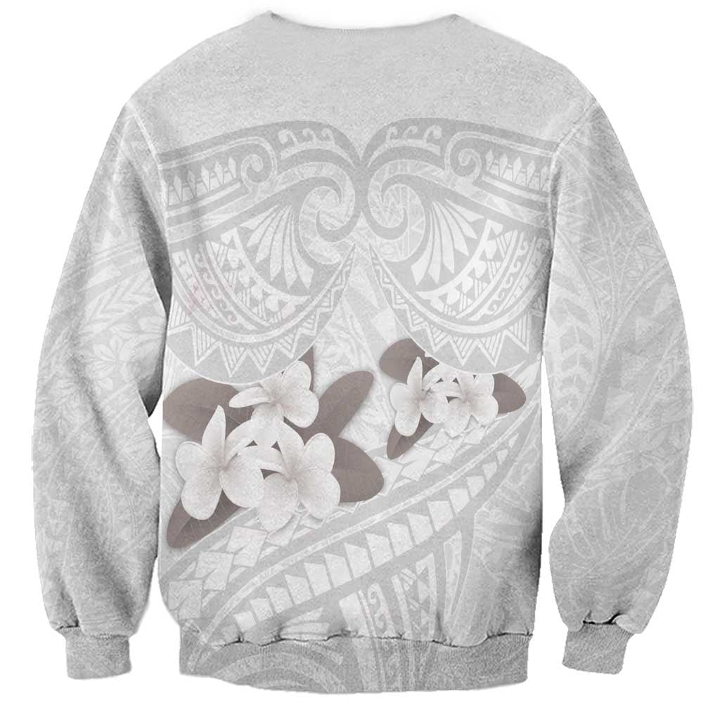 White Polynesia Sweatshirt Tribal Pattern Tropical Frangipani