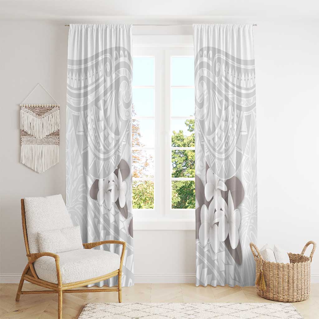 White Polynesia Window Curtain Tribal Pattern Tropical Frangipani