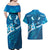 Blue Polynesia Couples Matching Off Shoulder Maxi Dress and Hawaiian Shirt Tribal Pattern Tropical Frangipani