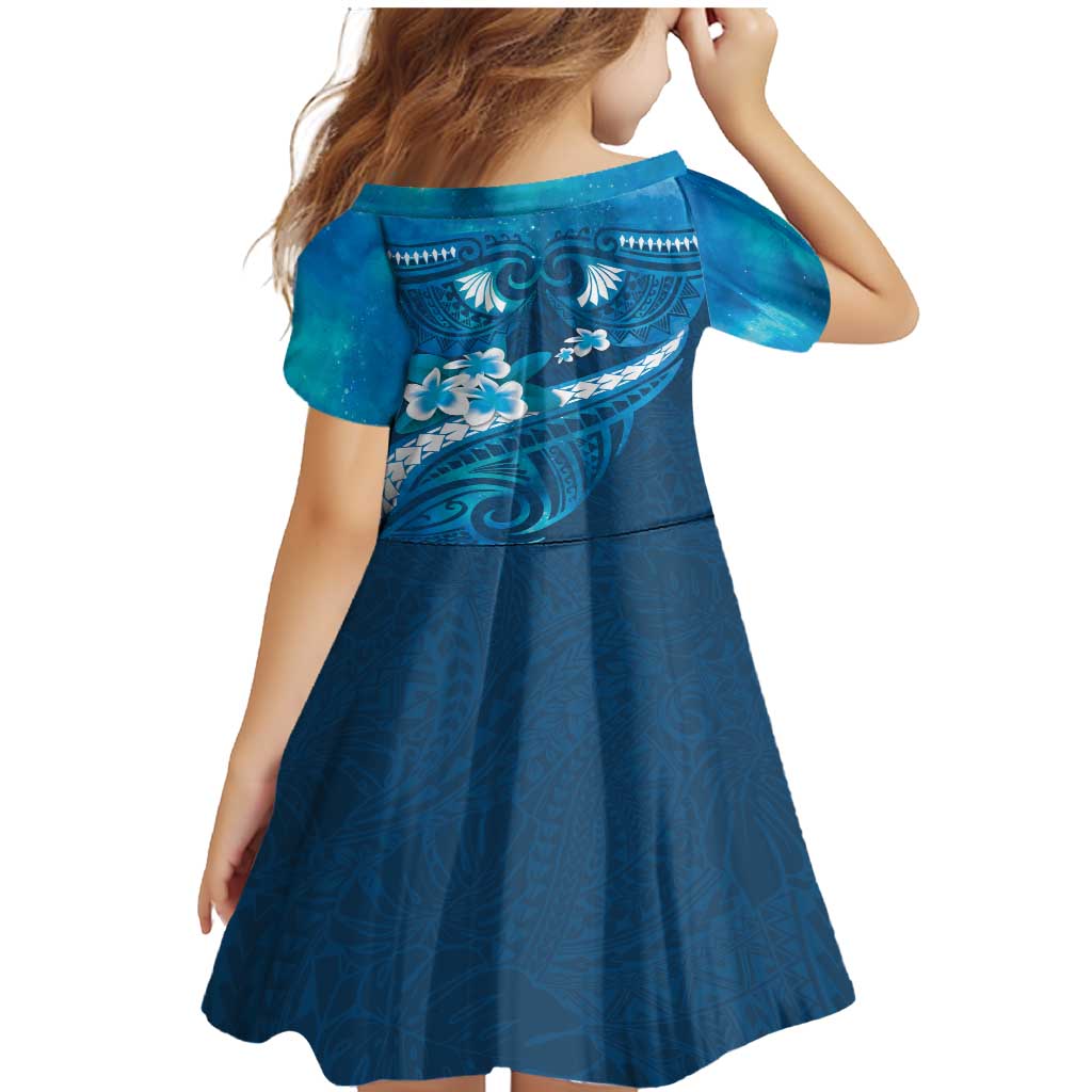 Blue Polynesia Family Matching Mermaid Dress and Hawaiian Shirt Tribal Pattern Tropical Frangipani