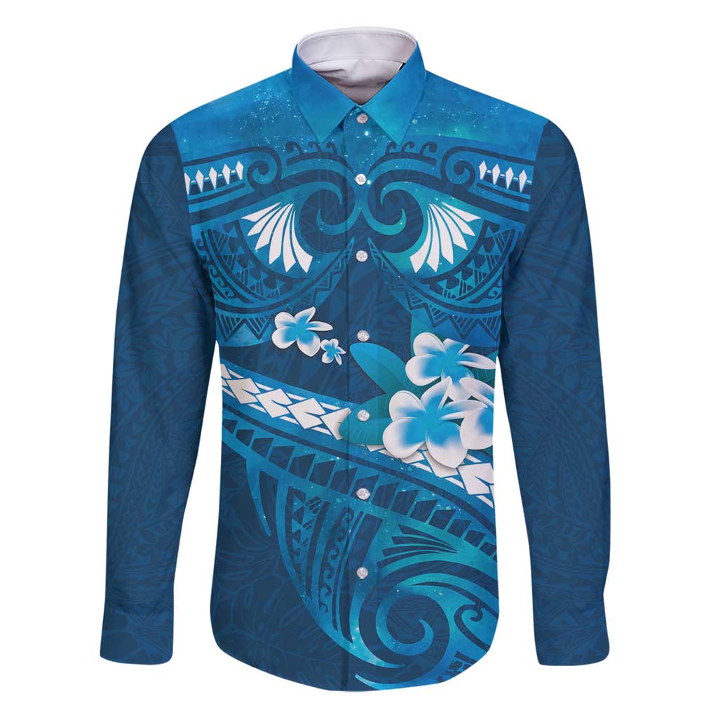 Blue Polynesia Family Matching Mermaid Dress and Hawaiian Shirt Tribal Pattern Tropical Frangipani