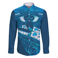 Blue Polynesia Family Matching Mermaid Dress and Hawaiian Shirt Tribal Pattern Tropical Frangipani