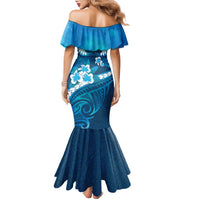 Blue Polynesia Family Matching Mermaid Dress and Hawaiian Shirt Tribal Pattern Tropical Frangipani