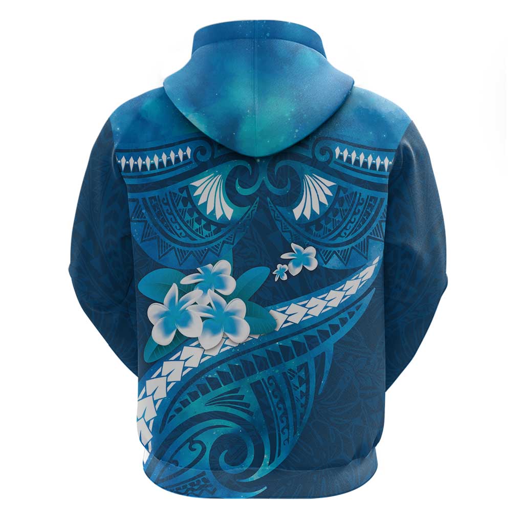 Blue Polynesia Hoodie Tribal Pattern Tropical Frangipani