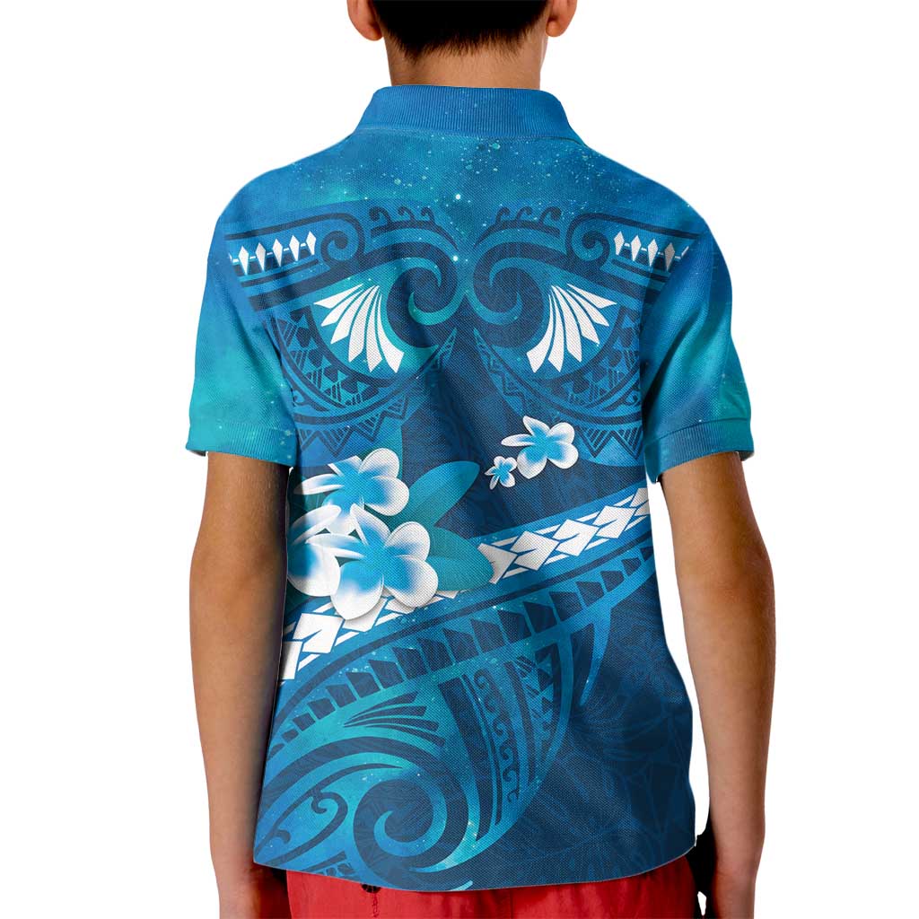 Blue Polynesia Kid Polo Shirt Tribal Pattern Tropical Frangipani