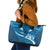 Blue Polynesia Leather Tote Bag Tribal Pattern Tropical Frangipani