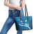 Blue Polynesia Leather Tote Bag Tribal Pattern Tropical Frangipani