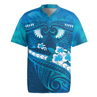 Blue Polynesia Rugby Jersey Tribal Pattern Tropical Frangipani
